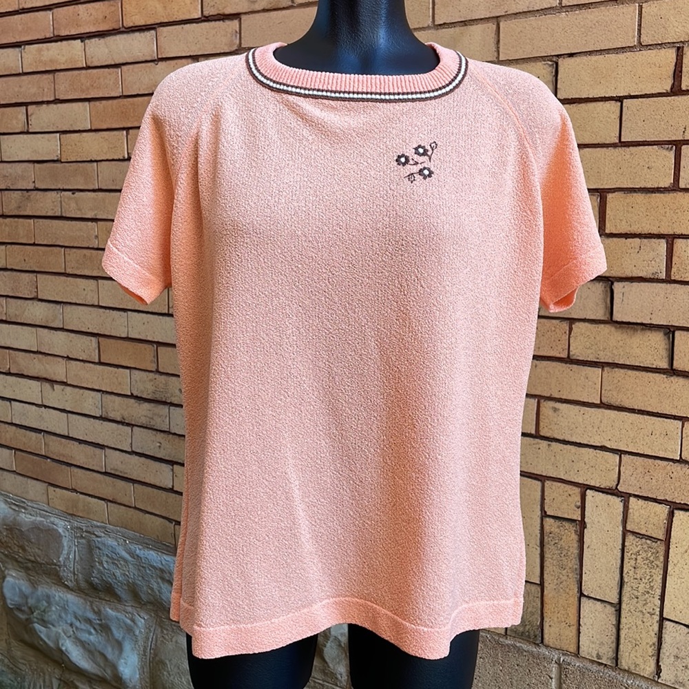Vintage 70’s Talbott coral brown embroidered flowers top  Size 42 Measurements